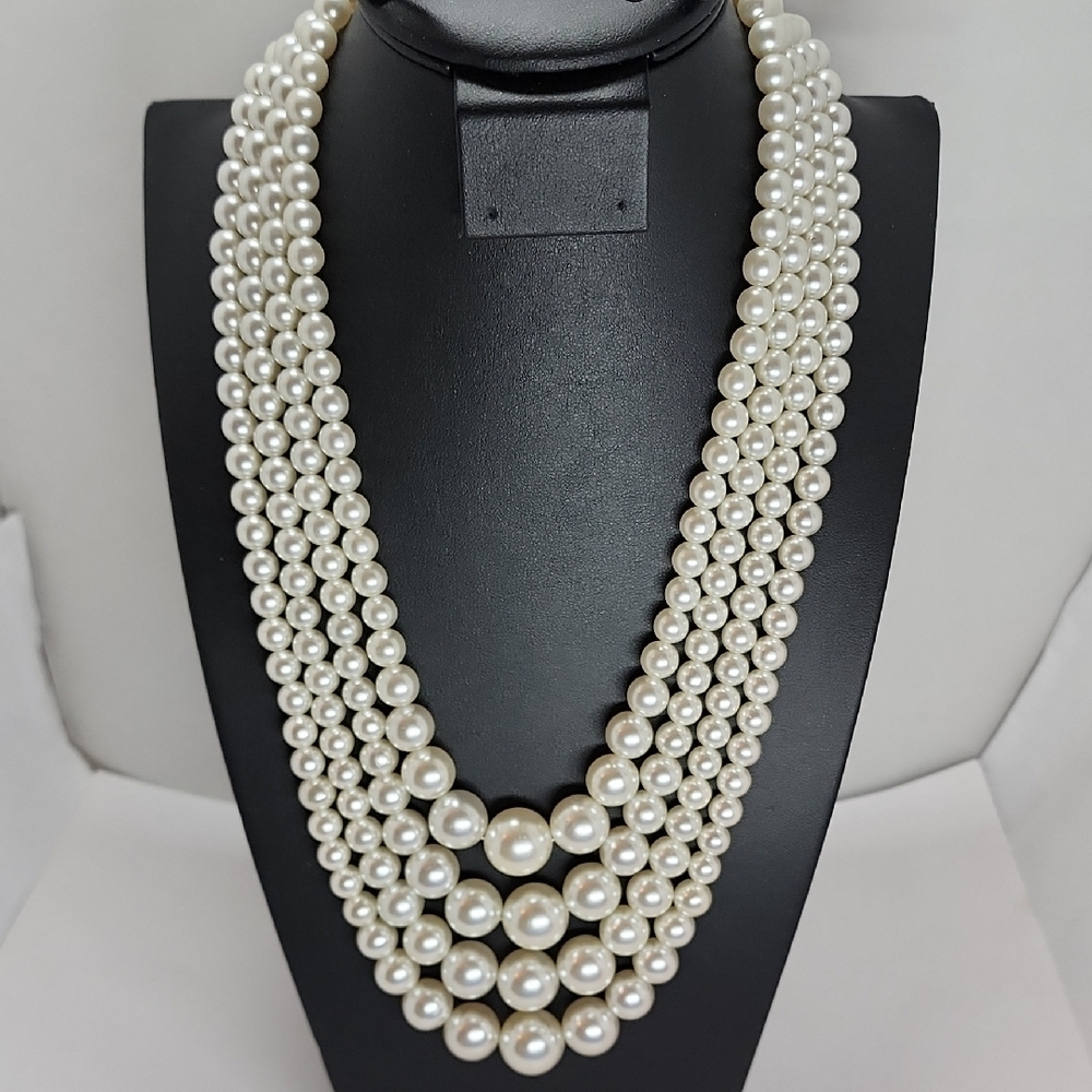 Vintage White Faux Pearl Necklace Multi-Strand Design